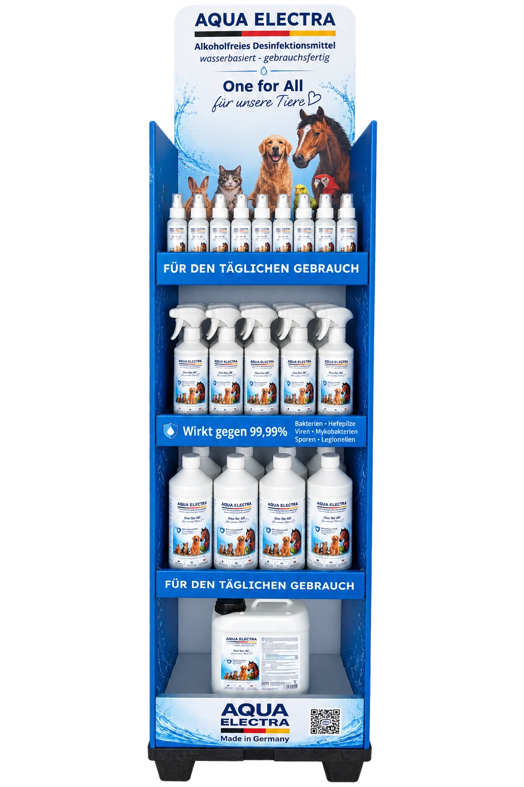 AQUA ELECTRA One for All Verkaufsaufsteller mit verschiedenen Produktgrößen